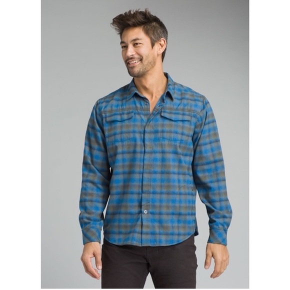 Prana Miki Flannel Shirt in Blue & Gray  | Size Medium - Picture 1 of 10